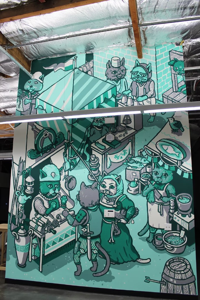 Market scene from the Robinhood Cats mural